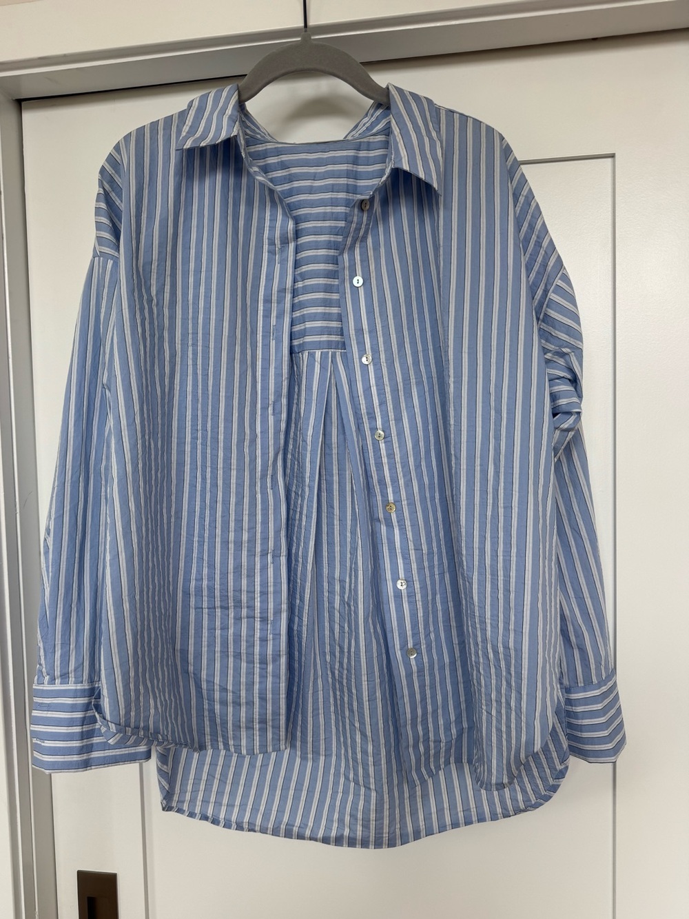 Mango Oversized Blue & White Striped Button-Up Shirt